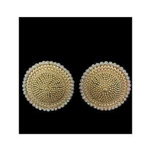 Vintage Petite Pearl & Goldtone Disk Earrings